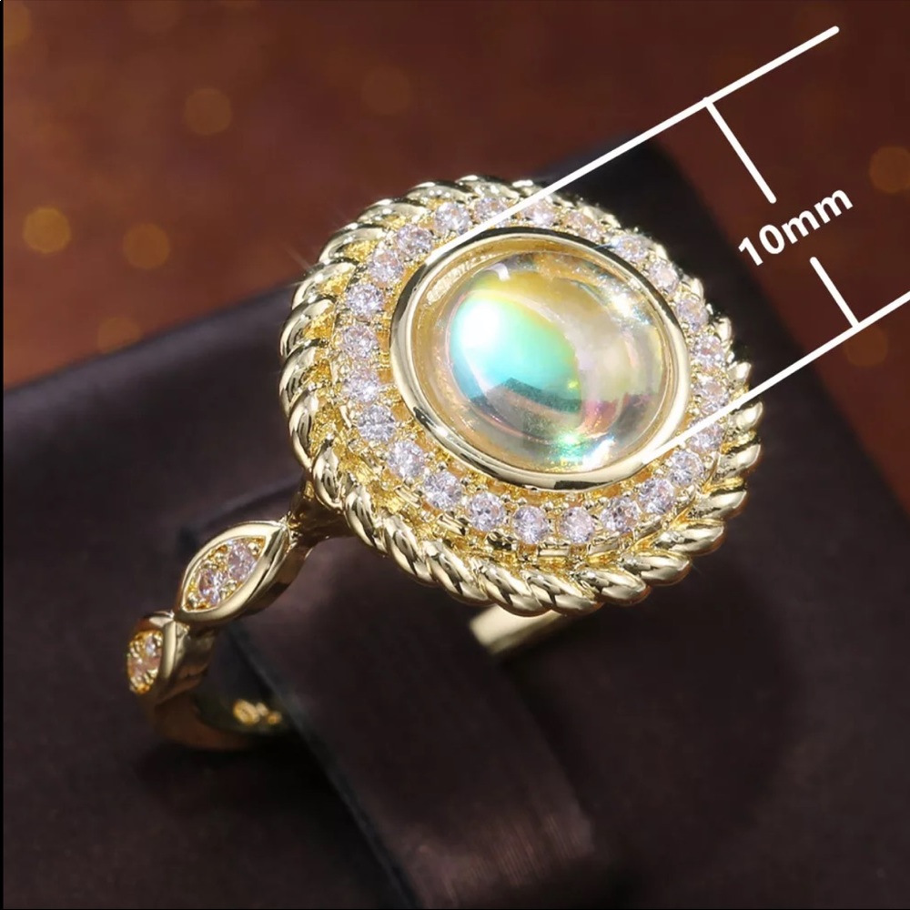 New Yellow Gold Plated Clear Opal Diamond Ring - Picture 6 of 6